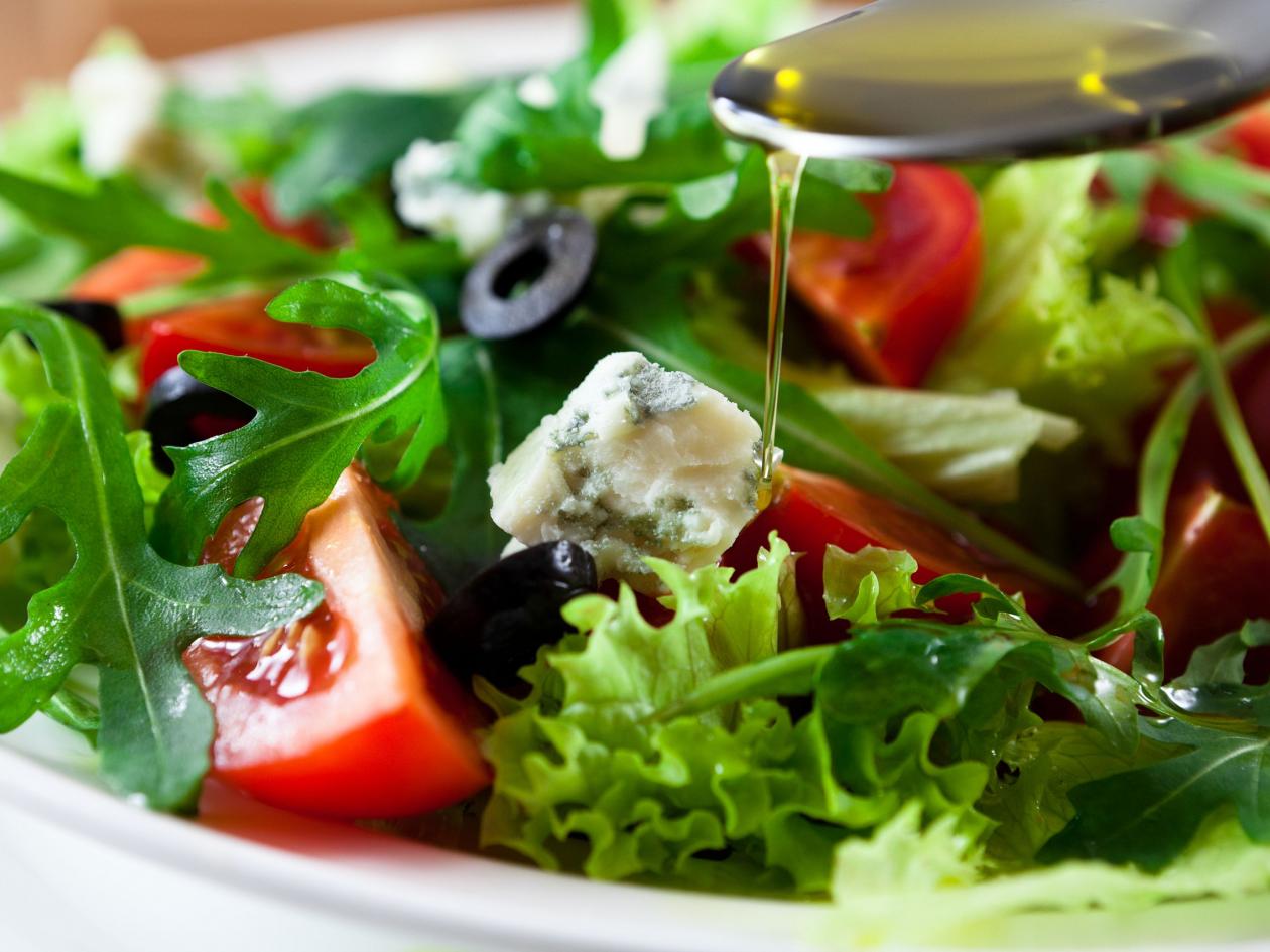 Mediterranean salad with gorgonzola and olive oil